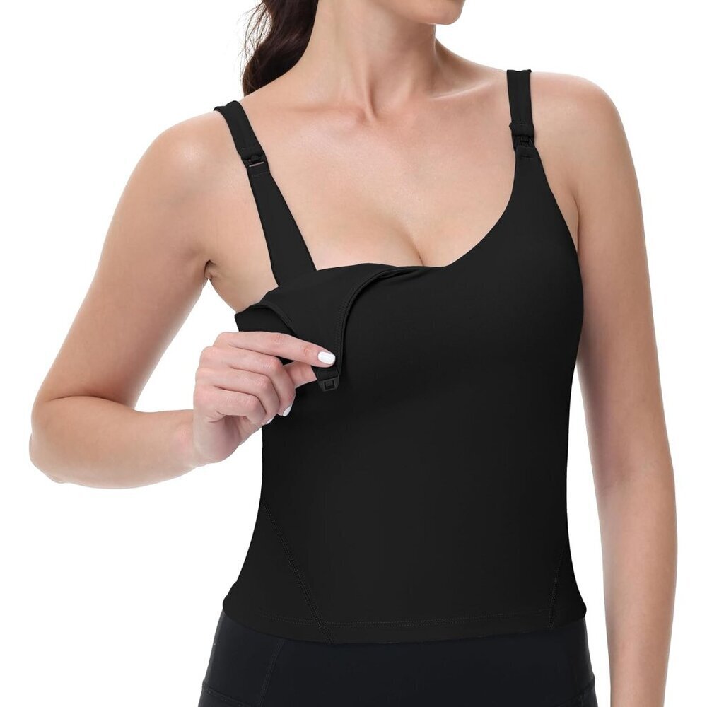 Nursing Tank Top Maternity Sports Bra Black Large for Breastfeeding & Yoga